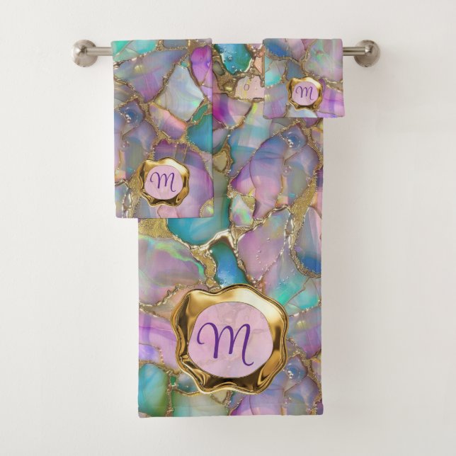 Farbenfrohe Opal- und Liquid-Gold-Handtuch Badhandtuch Set (Insitu)