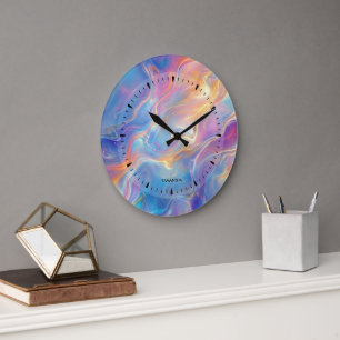 Farbenfrohe Opal-Wirbelmarmor-Textur Große Wanduhr