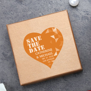 Farbenfrohe Orange Geometric Wedding rettet das Da Herz-Aufkleber