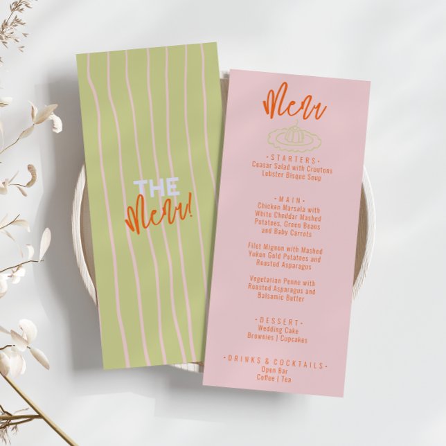 Farbenfrohe Orange Pink handgeschriebene Quirky We Menükarte (Von Creator hochgeladen)