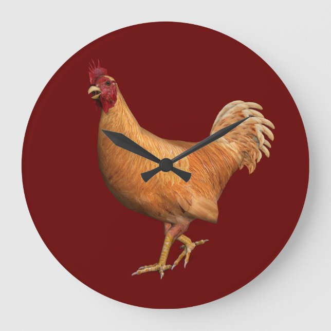 Farbenfrohe Orange Rooster Große Wanduhr (Vorderseite)