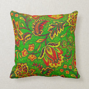 Farbenfrohe Orante Retro Blume Grün Hintergrund Kissen