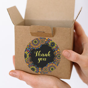 Farbenfrohe orientalische Mandalase Vielen Dank Runder Aufkleber