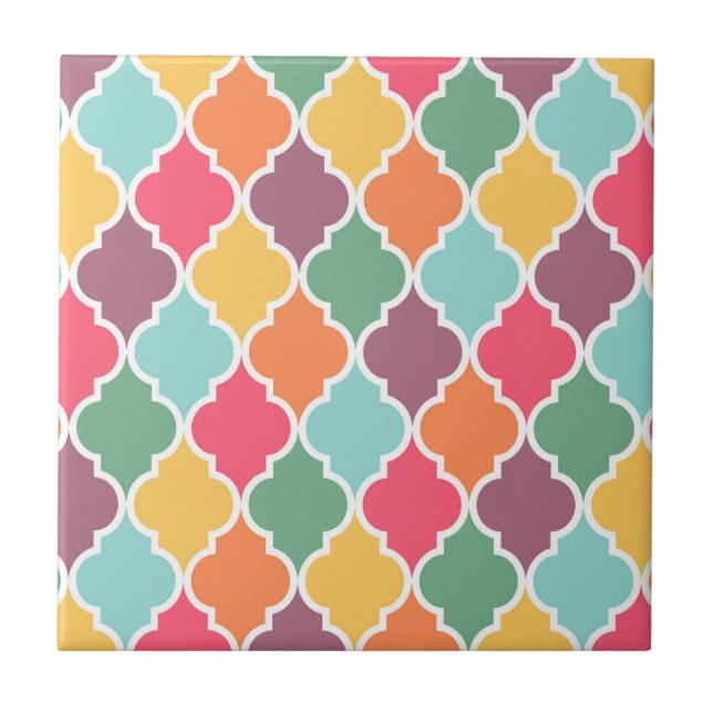 Farbenfrohe orientalische Quatrefolienmuster Fliese (Vorderseite)