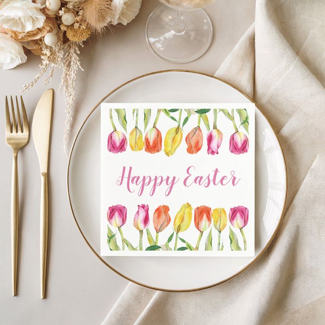 Farbenfrohe Osterblüte Serviette (Colorful Happy Easter Floral Tulip Napkins)
