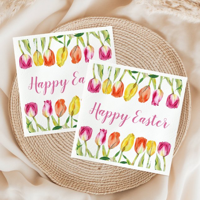 Farbenfrohe Osterblüte Serviette (Colorful Happy Easter Floral Tulip Napkins)