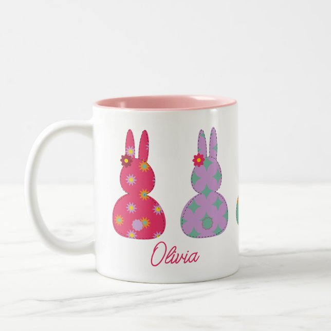 Farbenfrohe OsterBunnien mit Namen Tasse (Links)