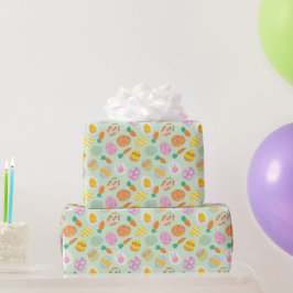 Farbenfrohe Ostereier & Karotten Grün Geschenkpapier