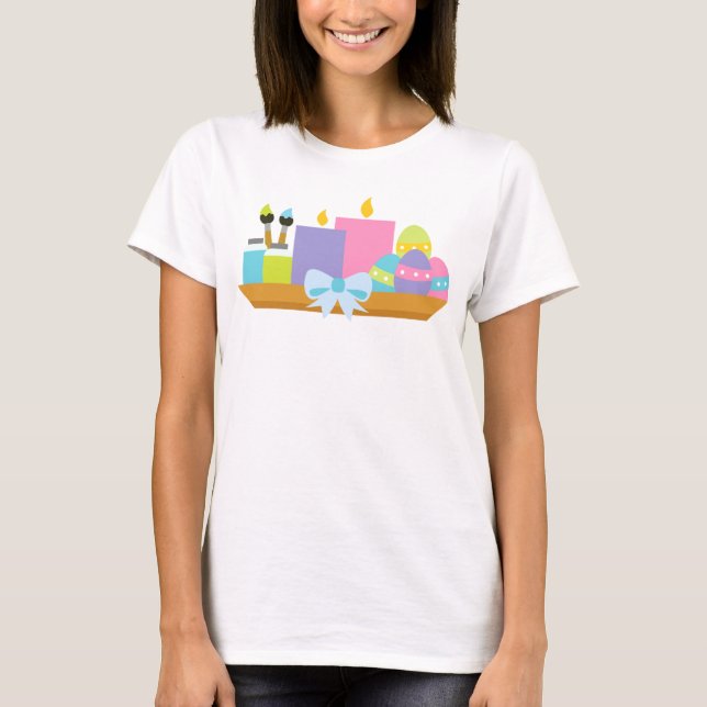 Farbenfrohe Ostereier & Kerzen T-Shirt (Vorderseite)