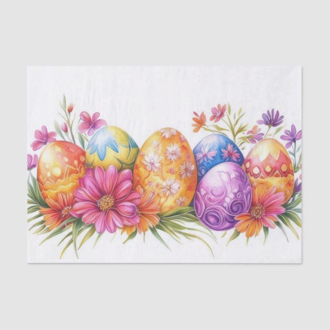 Farbenfrohe Ostereier mit Blume Seidenpapier (Vorderseite)