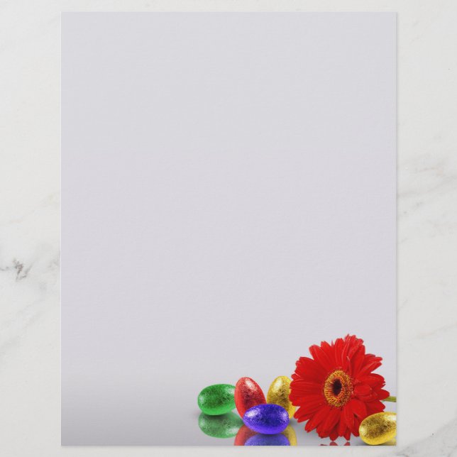 Farbenfrohe Ostereier mit Gerbera (Vorderseite)