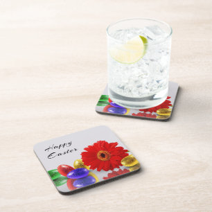 Farbenfrohe Ostereier mit Gerbera Untersetzer