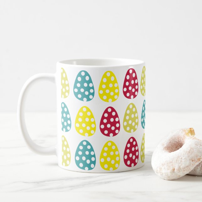 Farbenfrohe Ostereier Polka Dot Happy Oaster Kaffeetasse (Mit Donut)