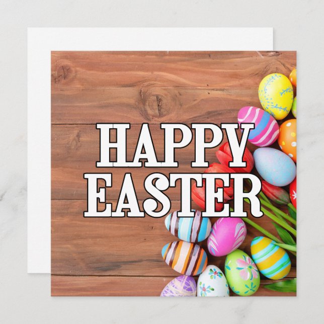 Farbenfrohe Ostereier & Tulip Blume Karte (Vorne/Hinten)