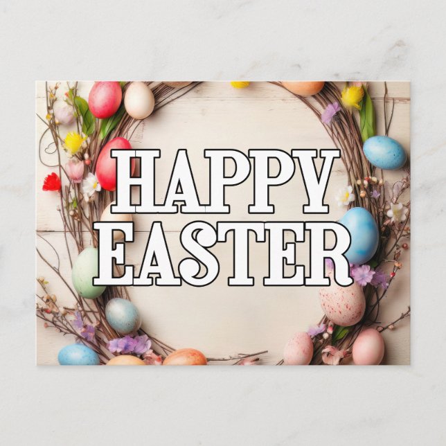 Farbenfrohe Ostereier und Blume Kresserollage Postkarte (Vorderseite)