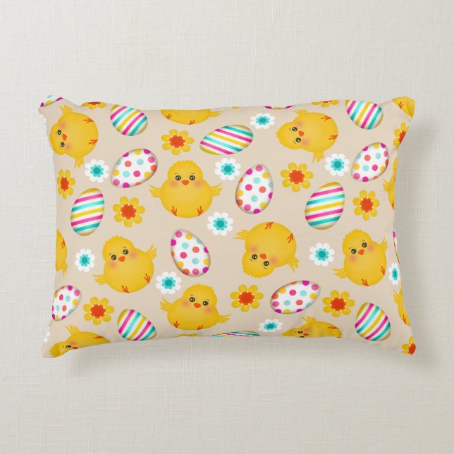 Farbenfrohe Ostereier und -gestänge Dekokissen (Vorderseite)