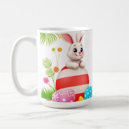 Farbenfrohe Osterhase mit Eiern und Geschenk Kaffeetasse