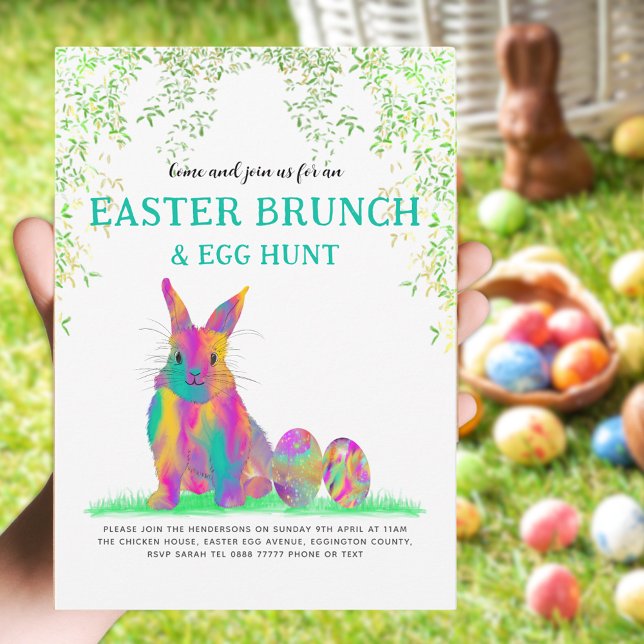Farbenfrohe Ostern Bunny Egg Hunt und Brunch Einladung (Easter bunny egg hunny and brunch custom spring party invitation )