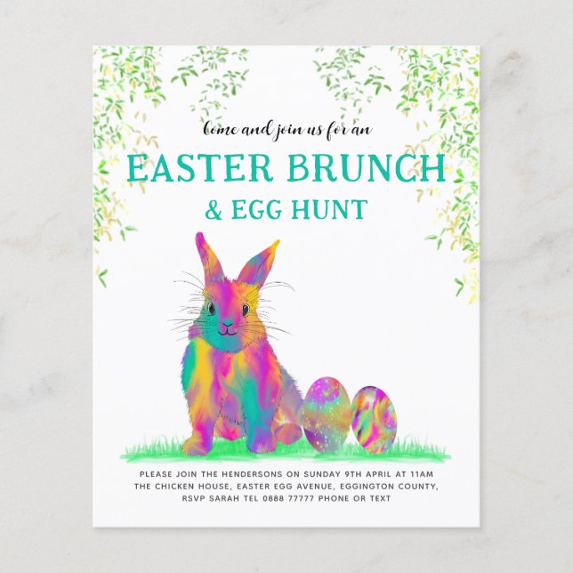 Farbenfrohe Ostern Bunny Egg Hunt und Brunch Flyer (Vorne)