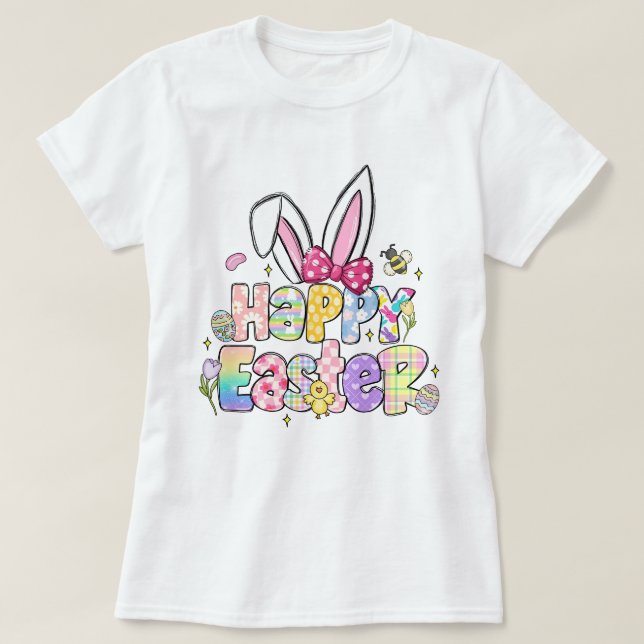 Farbenfrohe Ostern Bunny Floral Spring T-Shirt (Design vorne)