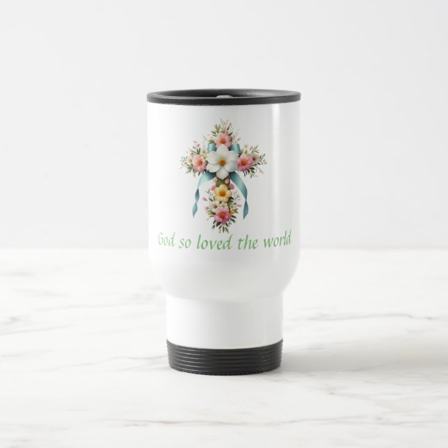 Farbenfrohe Ostern/Frühlingskreuz Reisebecher (Mittel)