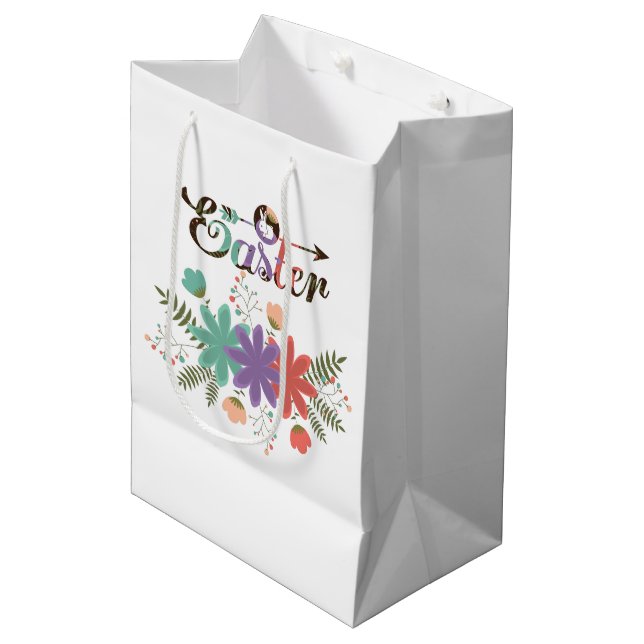 Farbenfrohe Ostern und farbenfrohe Blume Mittlere Geschenktüte (Vorderseite Schrägansicht)
