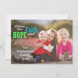 Farbenfrohe Overlay Faith Hope Liebe Foto Weihnach Feiertagskarte