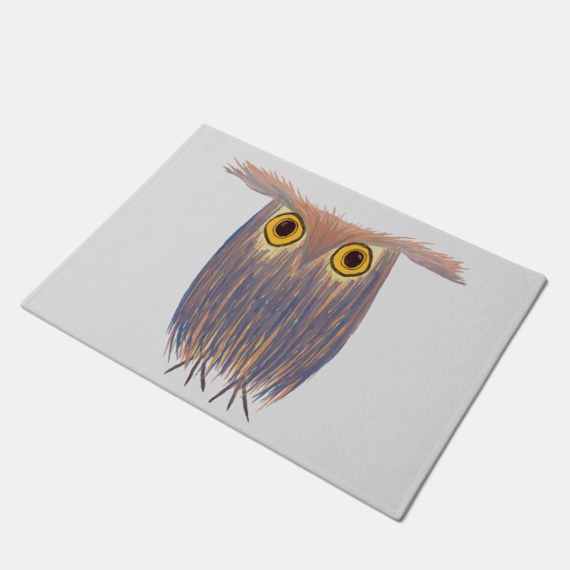 Farbenfrohe Owl Wasserfarbenmalerei Fußmatte (Schrägansicht)