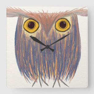 Farbenfrohe Owl Wasserfarbenmalerei Quadratische Wanduhr