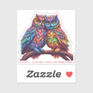 Farbenfrohe Owls-Love Birds-Valentinstag Aufkleber