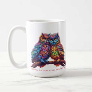 Farbenfrohe Owls-Love Birds-Valentinstag Geschenk- Kaffeetasse