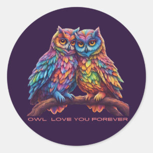 Farbenfrohe Owls-Love Birds-Valentinstag Runder Aufkleber