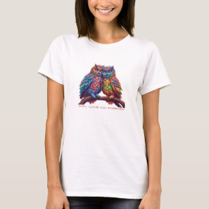 Farbenfrohe Owls-Love Birds-Valentinstag T-Shirt
