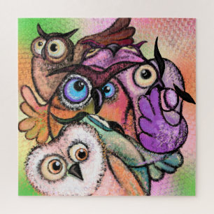 Farbenfrohe Owls Puzzle Fun Painting