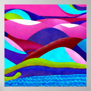 Farbenfrohe Ozeanberge Poster