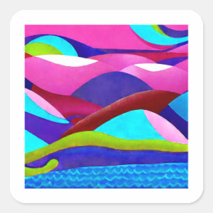 Farbenfrohe Ozeanberge Quadratischer Aufkleber