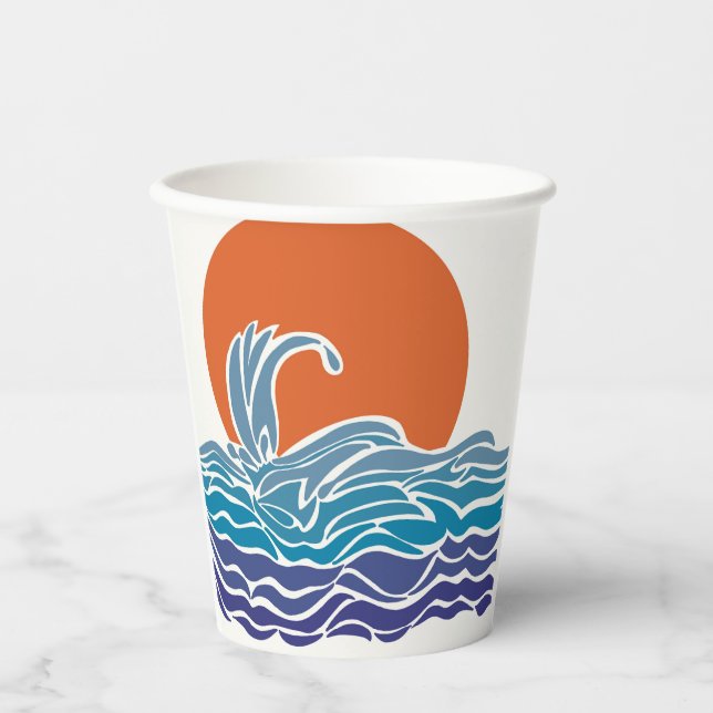 Farbenfrohe Ozeanwellen mit schönem Sonnenuntergan Pappbecher (Vorderseite)