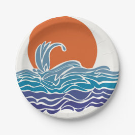 Farbenfrohe Ozeanwellen mit schönem Sonnenuntergan Pappteller