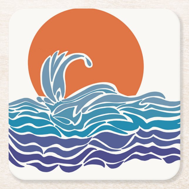Farbenfrohe Ozeanwellen mit schönem Sonnenuntergan Rechteckiger Pappuntersetzer (Vorderseite)