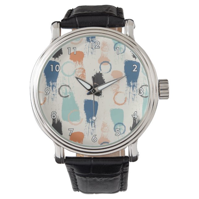 Farbenfrohe Paint Blotches und Splats Armbanduhr (Vorderseite)