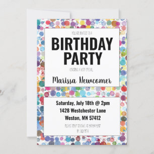 Farbenfrohe Paint Dots Teenager Geburtstagsparty e Einladung