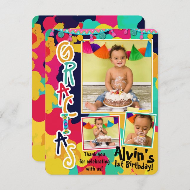 Farbenfrohe Paint Fiesta Gracias Vielen Dank Foto Einladung (Vorne/Hinten)