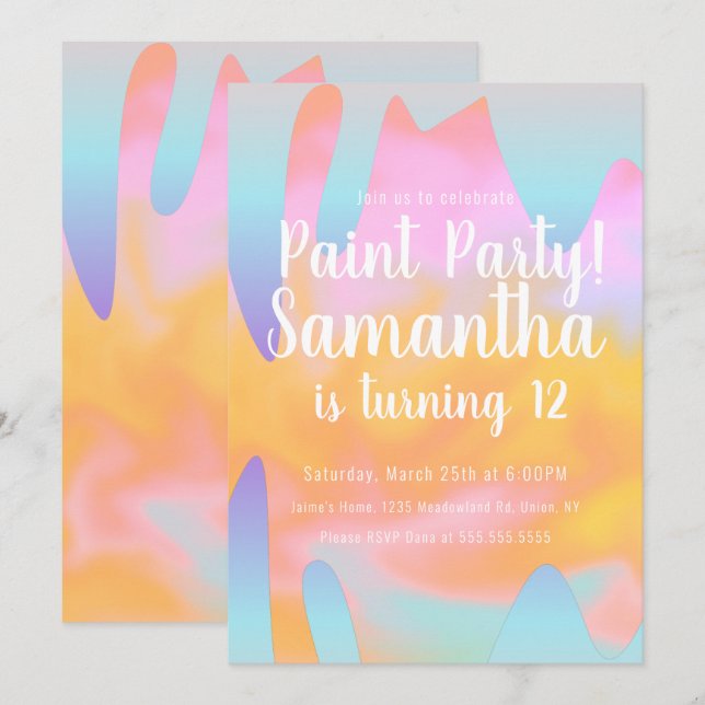 Farbenfrohe Paint Party Drilling Rainbow Birthday Einladung (Vorne/Hinten)