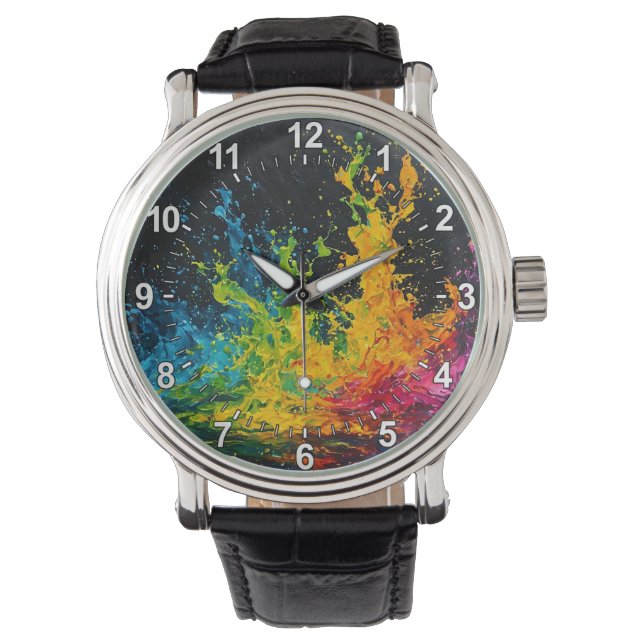 Farbenfrohe Paint Splash Armbanduhr (Vorderseite)