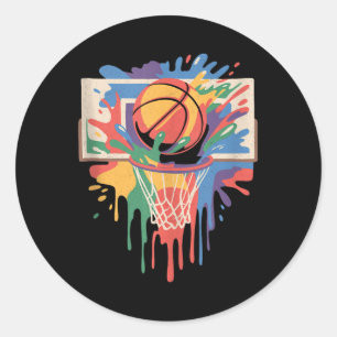 Farbenfrohe Paint Splash Basketball Künstlerischer Runder Aufkleber