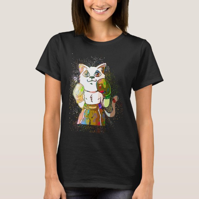 Farbenfrohe Paint Splash Boxer Boxerkatze T-Shirt (Vorderseite)