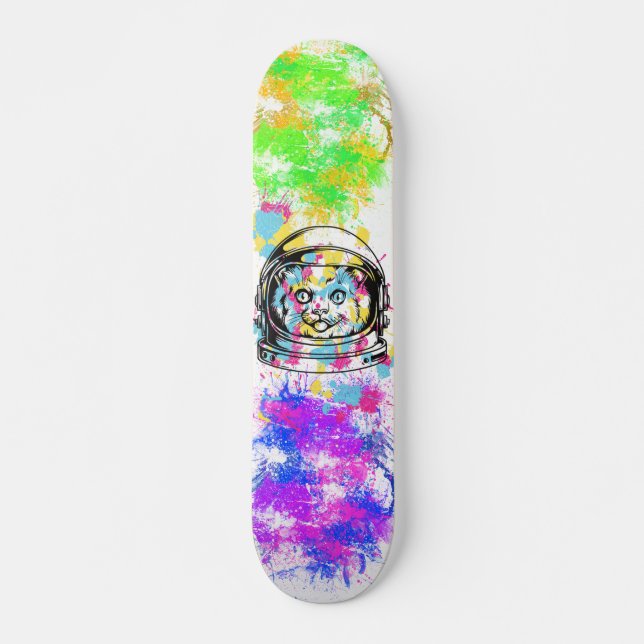 Farbenfrohe Paint Splash Cat Skateboard (Vorne)