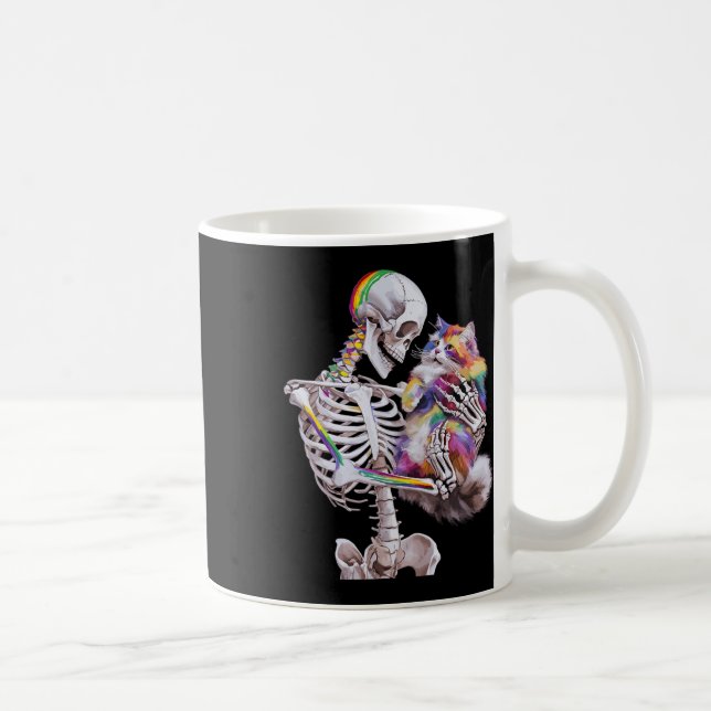 Farbenfrohe Paint Splash Cat und Skeleton Art Graf Kaffeetasse (Rechts)