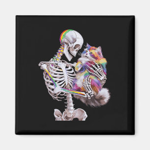Farbenfrohe Paint Splash Cat und Skeleton Art Graf Magnet