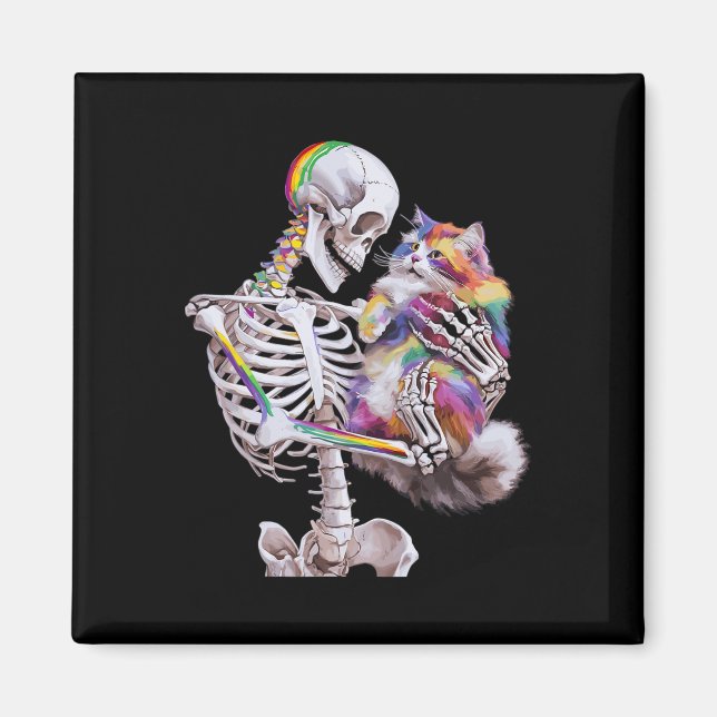 Farbenfrohe Paint Splash Cat und Skeleton Art Graf Magnet (Vorne)